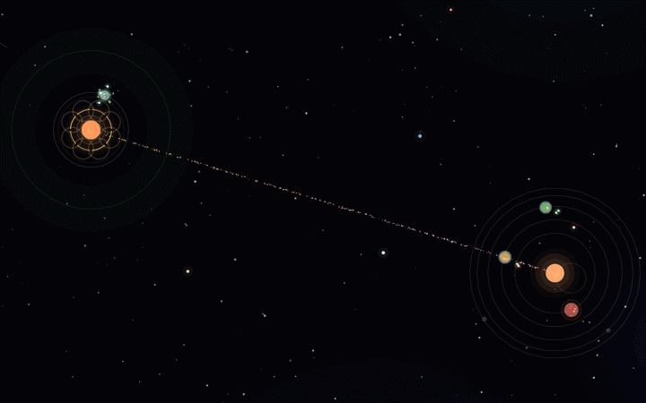 Two stars in a shared orbit, planets crossing between them
